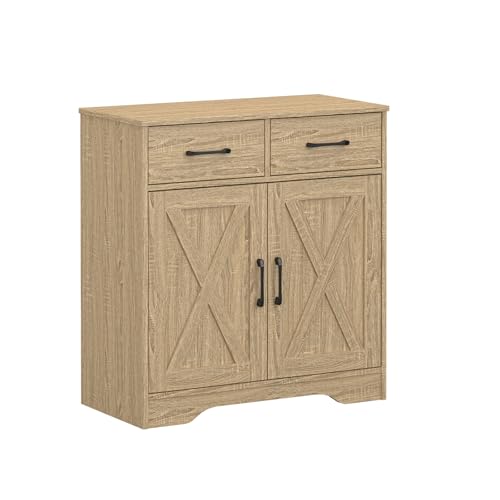 Panana Sideboard 2 Drawers 2 Doors Entryway Storage Cabinet Living Room Organizer Farmhouse Style Wooden Kitchen Cupboard (Nature) - color: Nature