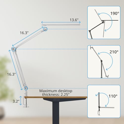 UPLIFTDESK E7 LED Desk Lamp with Clamp - 3 Color Mode Architect Desk Lamp | Dimmable Desk Lights for Home Office, Computer Desk Light with Adjustable Swing Arm, Modern Desk Lamp for Standing Desk - color: Silver Clamp Only
