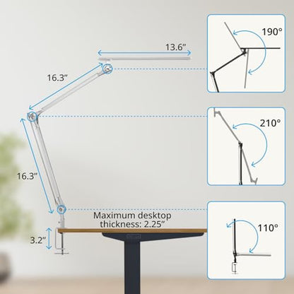 UPLIFTDESK E7 LED Desk Lamp with Clamp - 3 Color Mode Architect Desk Lamp | Dimmable Desk Lights for Home Office, Computer Desk Light with Adjustable Swing Arm, Modern Desk Lamp for Standing Desk - color: Silver Clamp Only
