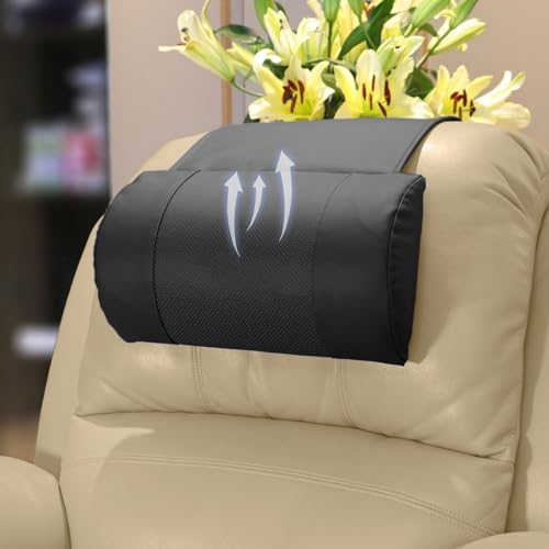 Non-Slip Memory Foam Neck Pillow for Recliner - Adjustable and Breathable Perforated Leather Design in Black, Ideal for Pain Relief at Home, Office, and Travel - color: Black