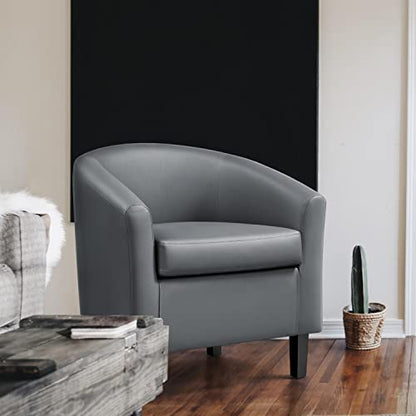 Topeakmart Faux Leather Club Chair, Modern Accent Chair, Gray | PU Leather Barrel Chairs, U-shaped Backrest, Foam Seat, 18" Seat Height, Solid Wood Legs - color: Grey, size: Set of 1