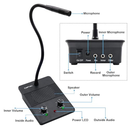 CallToU Window Speaker Intercom System,Dual Way Anti-Interference Intercommunication Microphone Talk Through Glass Window,for Business,Bank,Office,Hospital,Counter,Store,Station,School and More - color: Black 4