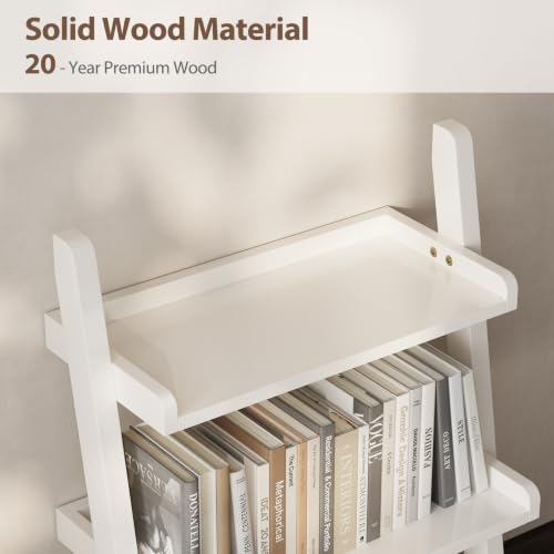 AQIMUELE Solid Wood Ladder Shelf, Leaning Bookshelf, White, 3-Tier - color: White, size: 3-Tier
