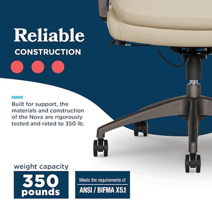 La-Z-Boy High-Back Ergonomic Office Chair, AIR Lumbar Support Leather Chair | Nova, 350lb Capacity Executive Task Chair, Padded Headrest & Arms, Layered Foam Seat Cushion, Swivel, Back Pain Relief, Cream - color: Cream