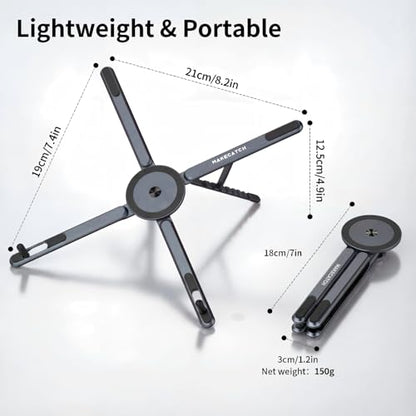 Portable Laptop Stand for Desk, 3-in-1 Adjustable Holder | MagSafe Compatible Foldable Design, 8-Level Height & Angle, Aluminum Alloy, Suitable for 10-16” Laptops (Black) - color: black