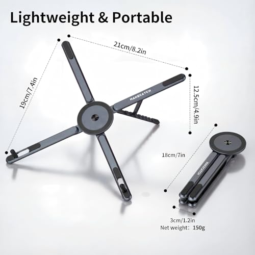 Portable Laptop Stand for Desk, 3-in-1 Adjustable Holder | MagSafe Compatible Foldable Design, 8-Level Height & Angle, Aluminum Alloy, Suitable for 10-16” Laptops (Gray) - color: gray