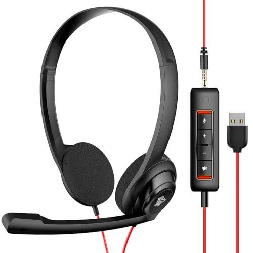 NUBWO HW02 USB Computer Headset with Clear Chat Microphone, Lightweight On-Ear Wired Headset for MS Teams, Skype, Webinars, Call Center and More (Black) - color: Black, size: 1 Pack