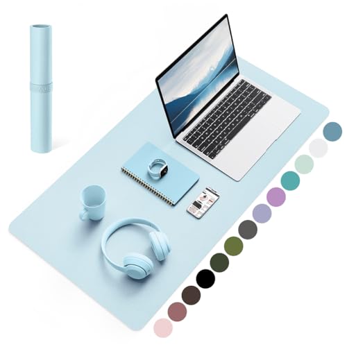 YSAGi Non-Slip Leather Desk Pad, Waterproof Laptop Computer Desk Keyboard Mat, Table Protector Blotter Mat, Large Mouse Pad for Office/Work/Home/Decor(Sky Blue, 31.5" x 15.7") - color: Sky Blue, size: 31.5" x 15.7"