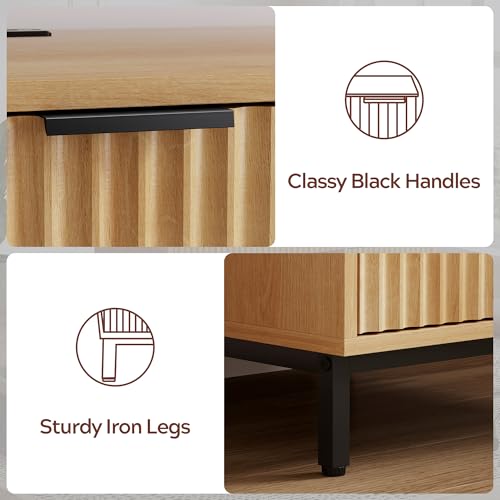 47" Executive Desk with Fluted Drawers, Wooden Home Office Desk with Storage Cabinet, Charging Station, Metal Legs Modern Farmhouse Computer Desk for Work, Study Natural Oak - color: Natural Oak