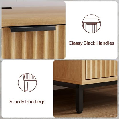 47" Executive Desk with Fluted Drawers, Wooden Home Office Desk with Storage Cabinet, Charging Station, Metal Legs Modern Farmhouse Computer Desk for Work, Study Natural Oak - color: Natural Oak