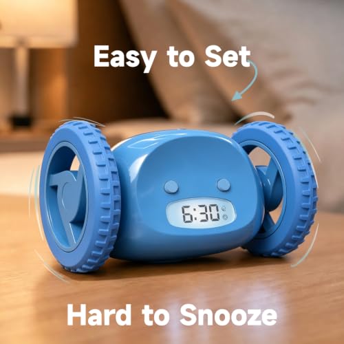 CLOCKY Runaway Digital Loud Rolling Alarm Clock for Heavy Sleeper Adults - color: Blue