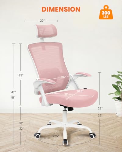 NEO CHAIR Office Chair with Adjustable Ergonomic Lumbar Headrest, Pink - color: Pink, size: With Headrest