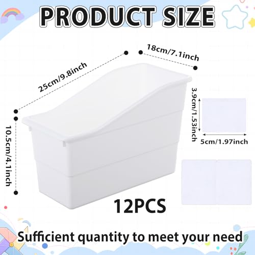 gisgfim 12 Pack Large Book Bins with Labels (White) | Durable Plastic,Stackable Magazine Organizer,Storage Bins for Classroom,Library,Office,Bookshelf Categorization - color: White