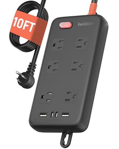 Outdoor Waterproof Power Strip IPX6, 10FT Extension Cord with 6 AC & 4 USB | 1625W/13A, 2 USB A & 2 USB C Ports, Anti-Electric Shock, Wall Mountable for Kitchen, Laundry, Workshop and Porch, UL Listed - size: 10FT