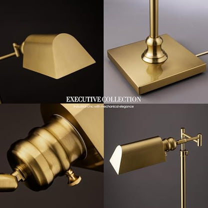O’Bright Arcadia - Pharmacy Floor Lamp, Full Range Dimming, Swing Arm Task Lamp, E26 Socket, Bulb Replaceable, Adjustable Height 47” to 55”, 360° Rotatable Shade, All-Metal Design, Antique Brass - color: Antique Brass