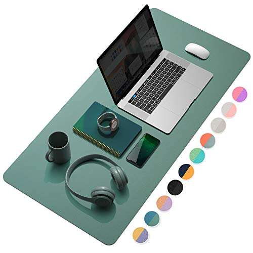 YSAGi Desk Mat, Desk Pad, 35.4" x 17" Laptop Leather Desk Pad Protector, Large Leather Desk Blotter for Keyboard and Mouse, Dual-Sided Desk Writing Pad for Office (Pistachio Green + Green Blue) - color: Pistachio Green + Green Blue, size: 17" x 35.4"