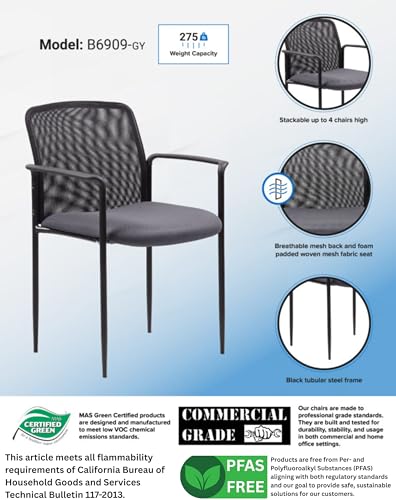 Boss Office Products Stackable Mesh Guest Chair in Grey (B6909-GY) - color: Grey