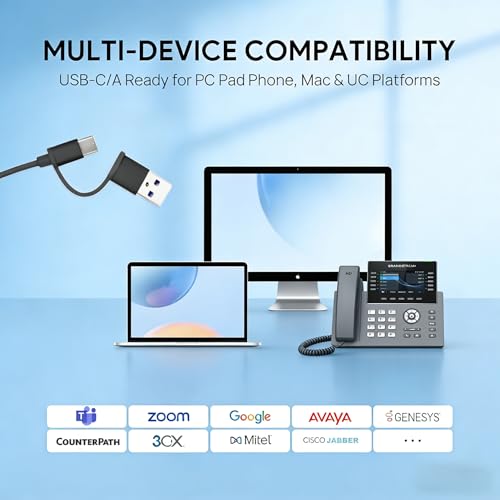 VT Wired UC-Headset with 2-Mic AI Noise-Cancelling - Work Headphones with USB-C/A for PC/Laptop/IP Phones for MS Teams,Genesys,3CX,Bria,Avaya Workplace,Cisco Jabber,GoogleMeet, Zoom,etc. (Binaural) - size: Binaural