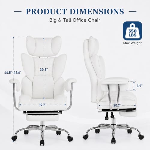 Big and Tall Office Chair, Ergonomic Executive Desk Chair with Footrest and Lumbar Support, Heavy Duty PU Leather Reclining Computer Chair with Extra Wide Seat for Home Office, Beige - color: Beige