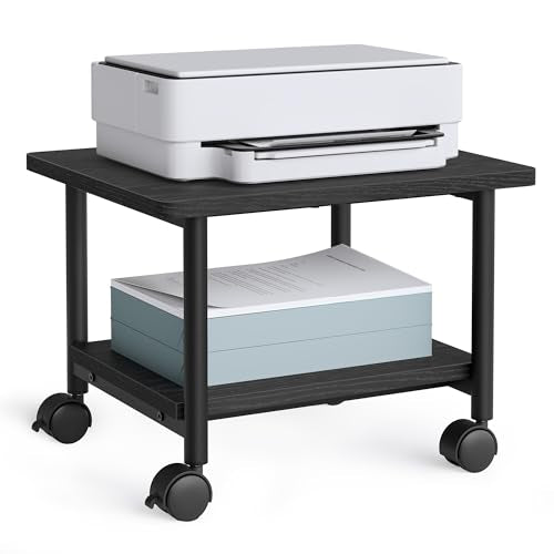 VASAGLE 2-Tier Printer Stand with Locking Wheels, Under Desk Printer Table - color: Ebony Black, size: 2 Tiers/Compact