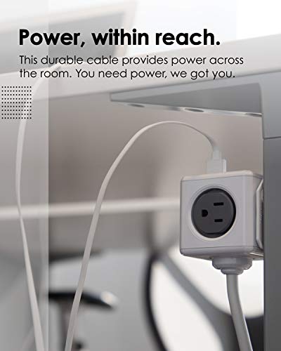 Power Strip Allocacoc PowerCube Extended 4 Outlets 2 USB 10ft 14AWG Cable, 15A 125V 1875W Max Extenion Surge Protector, Mounting Dock, No Blockage Phone Laptop Travel Dorm Home Office Space Saving ETL