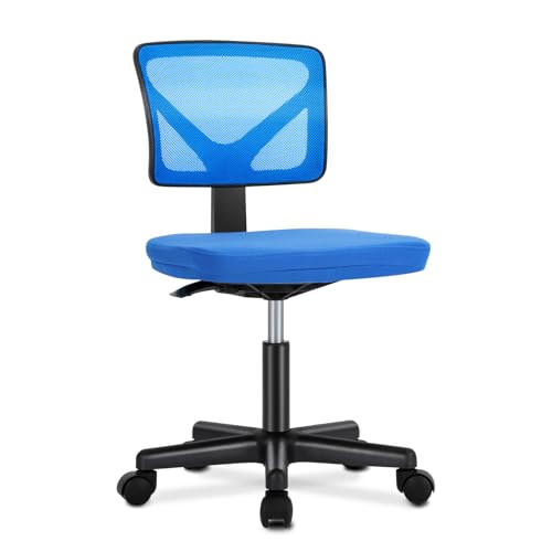 DUMOS Armless Desk Chairs, Small Home Office Mesh Chairs | Ergonomic Adjustable Mid Back, Swivel Rolling Task, Computer Work Vanity Small Spaces, Blue - color: Blue, size: 1pc