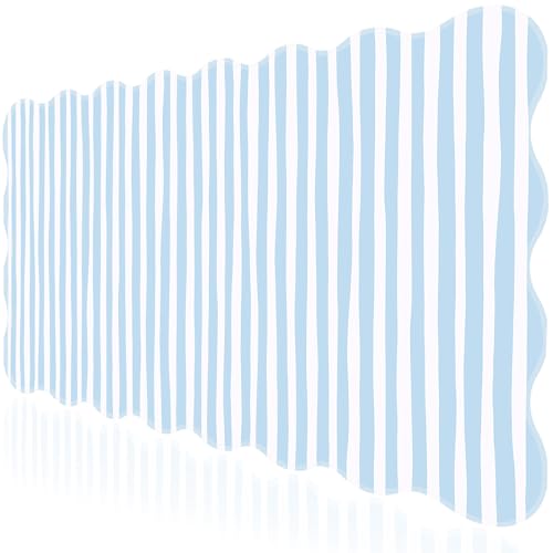 L-SPOUTTO Blue Striped Mouse Pad,Scalloped Desk Mat XXL Large Geometric Gaming Mousepad,35.4x15.7in Non-Slip Rubber Base Keyboard Pad Waterproof Desktop Mat for Laptop Computer Game Home Office - color: Blue Striped