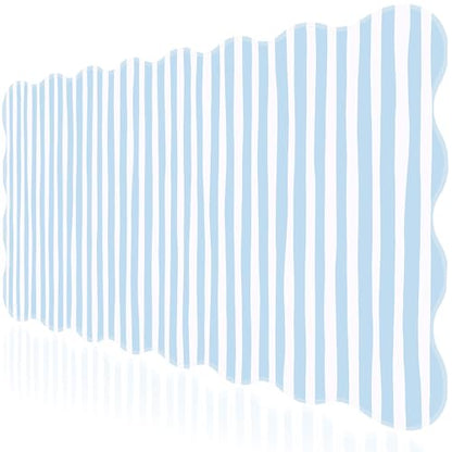 L-SPOUTTO Blue Striped Mouse Pad,Scalloped Desk Mat XXL Large Geometric Gaming Mousepad,35.4x15.7in Non-Slip Rubber Base Keyboard Pad Waterproof Desktop Mat for Laptop Computer Game Home Office - color: Blue Striped