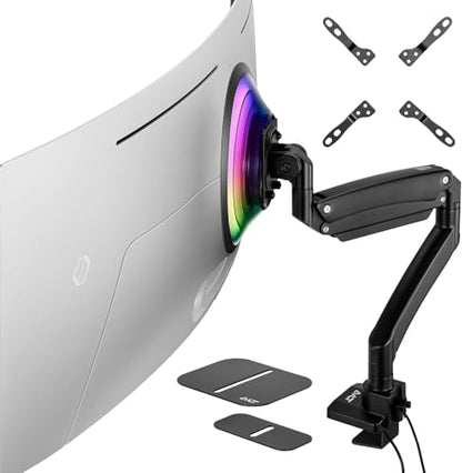 AVLT Single 17"-57" Super Ultrawide Monitor Arm - Black | Screens Up to 59.5 lbs Premium Aluminum Desk Stand Adjustable Pneumatic Height Full Motion Swivel Tilt Rotation USB-C&A Ports - color: Black-17 to 57 Inch