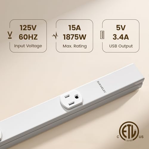 24 in Hardwired Under Cabinet Power Strip with USB-A & USB-C | 3 TR Outlets, Custom Length Plug Molding Under Cabinet, Seamless Outlet Strip for Kitchen Cabinets, Workshop, ETL Listed - color: White, size: 1 Pack