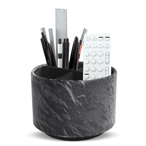Round Leather Art Supply Organizer,Remote Control Holder,360 Degree Spinning,Multi-Functional Pencil Holder,4 Compartments Desktop Stationary Organizer(1-Hill Black) - color: 1-Hill Black