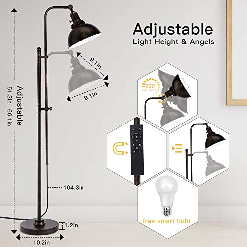 PARTPHONER Industrial Floor Lamp Adjustable, Rustic Farmhouse Reading Lamp in Aged Black Finish, Modern Standing Lamp with Remote Control Metal Shade for Living Room Bedroom Study Room Office Hotel - color: Black