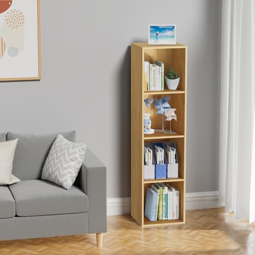 4 Tier Bookshelf, Freestanding Corner Storage Shelve Book Case for Narrow Space, 4 Cube Storage Organizer Small Bookcase for Home Office Living Room (Oak, 4 Cube) - color: Oak, size: 4-Cube