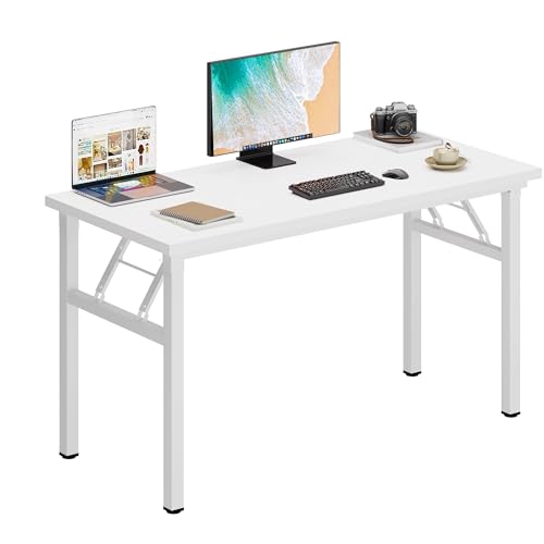 DlandHome 47 Inch Folding Computer Desk, Fully Assembled, White - color: White + White, size: 47 Inches