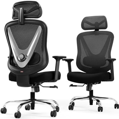 Ergonomic Mesh Office Chair - 3D Adjustable Lumbar Support & 3D Armrests, V-Shaped Back, Adjustable Desk Chair for Office & Home, Black - color: Black