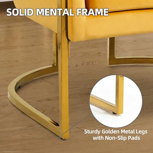 Velvet Accent Chairs Set of 2, Contemporary Barrel Armchairs, Living Room Bedroom Club Chair Set with Pillow, Channel Tufted, Gold Finish Base, Yellow - color: Yellow, size: 2 PCS