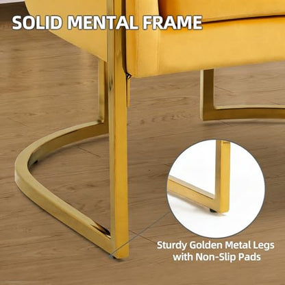 Velvet Accent Chairs Set of 2, Contemporary Barrel Armchairs, Living Room Bedroom Club Chair Set with Pillow, Channel Tufted, Gold Finish Base, Yellow - color: Yellow, size: 2 PCS