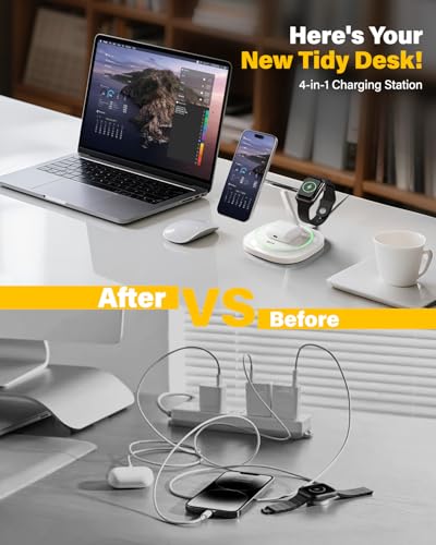 3 in 1 Magnetic Wireless Charger for Apple -Fast Charging Station Compatible with MagSafe for iPhone17-12, Apple Watch&AirPods, Phone and Watch Charger Stand for Desktop Bedside Office (Elegant White) - color: Elegant White
