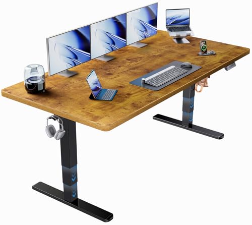 HUANUO 71x35 Inch 3-Stage Legs Electric Standing Desk,Large Height Adjustable Office Desk with Brushless Motor,Stand Up Desk with 4 Memory Presets & 2 Hooks,Computer Desk for Home Office,Vintage Brown - color: Vintage, size: 70" X 35"