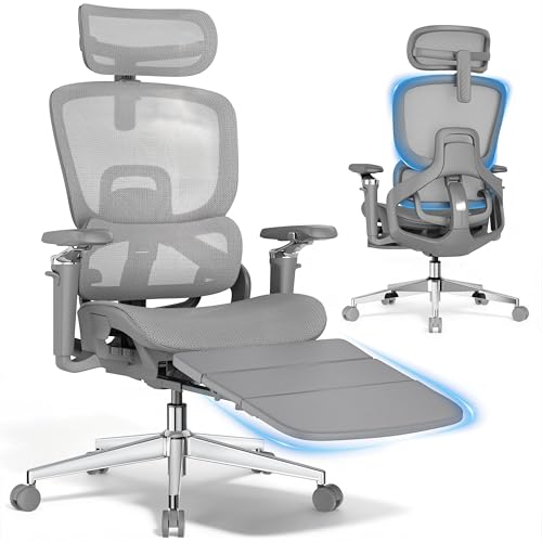 GABRYLLY Ergonomic Mesh Office Chair with Footrest - Big and Tall Desk Chair with 5-Level Adjustable Back Support, Comfy Sliding Seat, 3D Headrest, 4D Armrest, 150° Tilt Computer Executive Chair