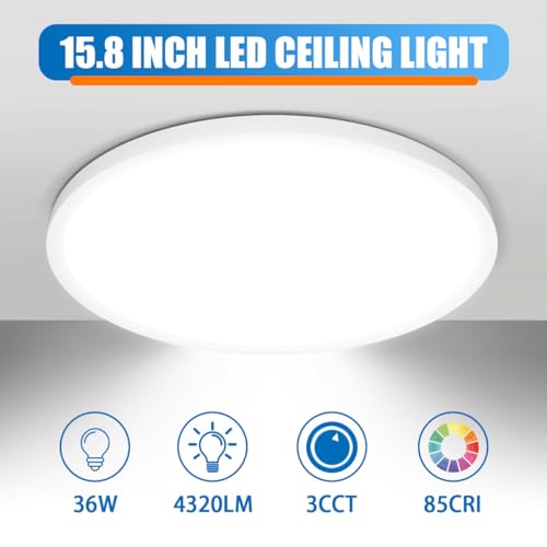 Allsmartlife LED Flush Mount Ceiling Light Fixture 1 Pack, 15.8 inch 32W 4320lm Flat Ceiling Light, 3000K/4000K/6500K, Round Ceiling Light Fixture for Bedroom, Living Room, Kitchen - color: White, size: 15.8inch 1-Pack