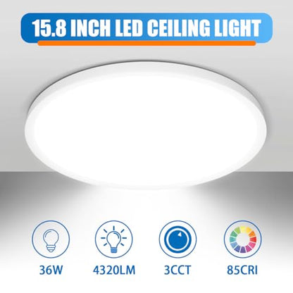 Allsmartlife LED Flush Mount Ceiling Light Fixture 1 Pack, 15.8 inch 32W 4320lm Flat Ceiling Light, 3000K/4000K/6500K, Round Ceiling Light Fixture for Bedroom, Living Room, Kitchen - color: White, size: 15.8inch 1-Pack