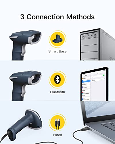 Inateck QR Barcode Scanner, 2D Wireless Barcode Scanner, 3 in 1 Barcode Reader, Screen Scanning, BCST-54 Blue - color: Blue-BCST54, size: With Smart Base