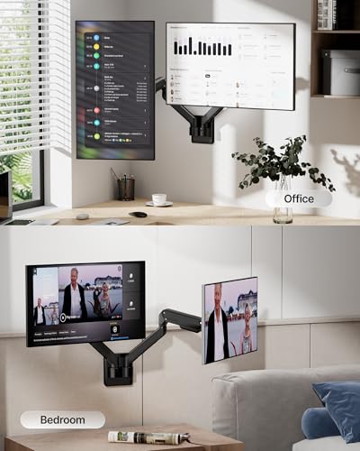 monTEK Dual Monitor Wall Mount, Wobble-Free Spring, 17–32" Full Motion | Dual Wall Mount Frees Full Desktop Space, Zero Clearance Retracts To 3.8", Wobble-Free Spring, Supports 20 Lbs Per Arm - size: Dual Arms