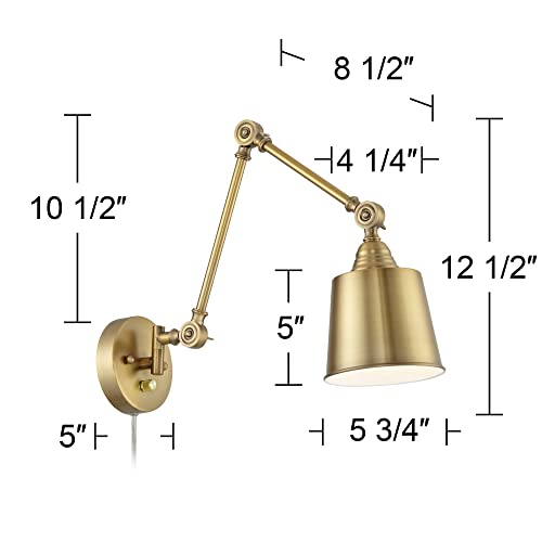 Mendes Antique Brass Swing Arm Plug-In Wall Lamps Set of 2 Light Fixture | Modern Adjustable Up Down Metal Shade for Bedroom Bedside House Reading Living Room Home Hallway Dining