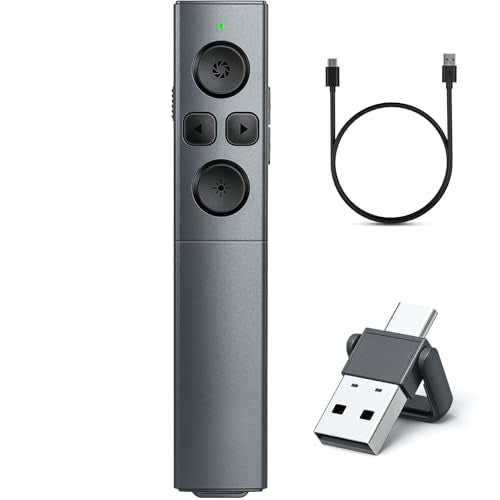 Presentation Clicker Wireless Presenter Remote Clicker with USB-C & USB-A | Clicker for Powerpoint Presentations, Powerpoint Clicker for Google Slide Advancer & Volume Control, Presenter Remote for Mac - color: Green, size: F16