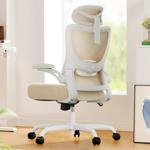 Marsail Ergonomic Office Chair: Office Computer Desk Chair with High Back Mesh and Adjustable Lumbar Support Rolling Work Swivel Task Chairs with Wheel 3D Armrests and Headrest (White) - color: White