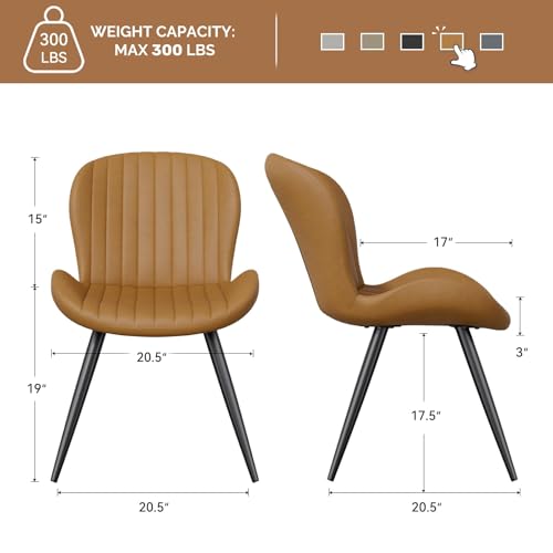 Dining Chairs Set of 2 Modern Fabric Dining Room Chairs Upholstered Dining Chairs with Thick Cushions Metal Legs Armless Back Chair for Kitchen and Living Room Brown - color: Brown (Fabric), size: Set of 2