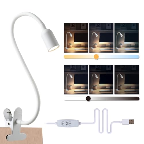DAMI LED Reading Lights for Bed Headboard, Clip on Spotlight Lamp for Desk, Dorm Bed, Dimmable USB Clamp Book Light with Flexible Gooseneck, Change Color Temperature 3000/4000/6000K
