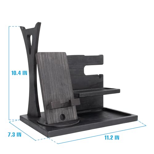 Gift for Men Nightstand Organizer with Headphone Stand & Rotating Phone Stand, Stylish Headphone Holder to Keep Desk Accessories for Men Organized, Unique Dad Birthday Gift, Gifts for Boyfriend
